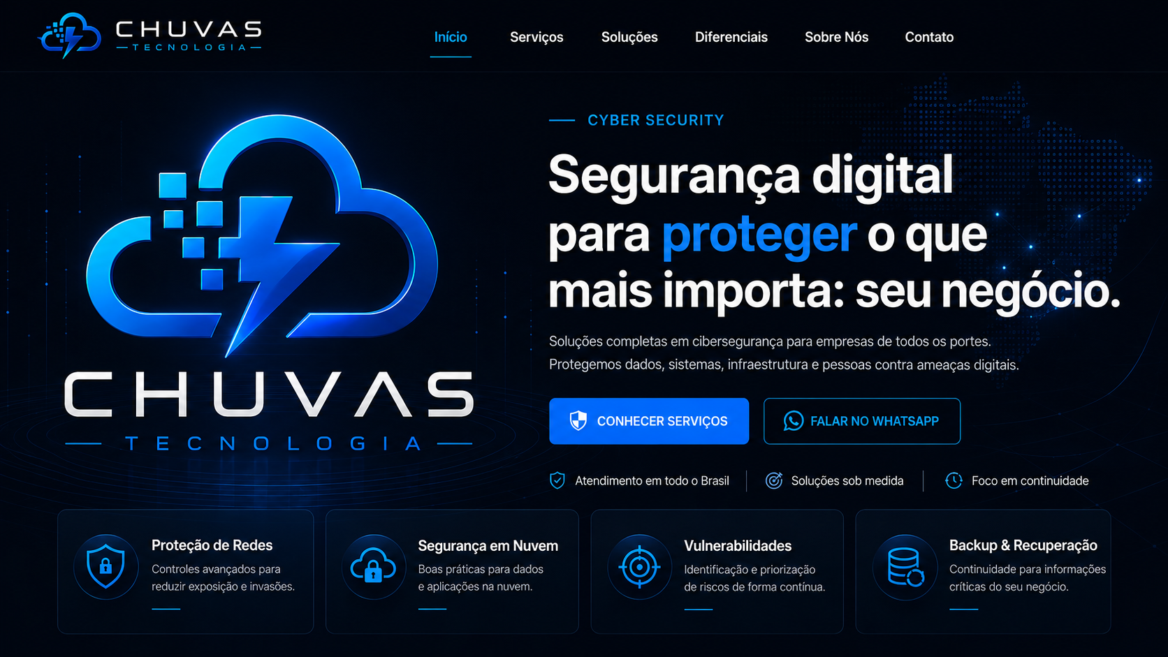 Chuvas Tecnologia. Segurança digital para proteger o que mais importa: seu negócio.